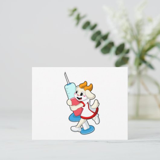 注射器による予防接種のナースとしてのヤギ ポストカード (スタンド正面)