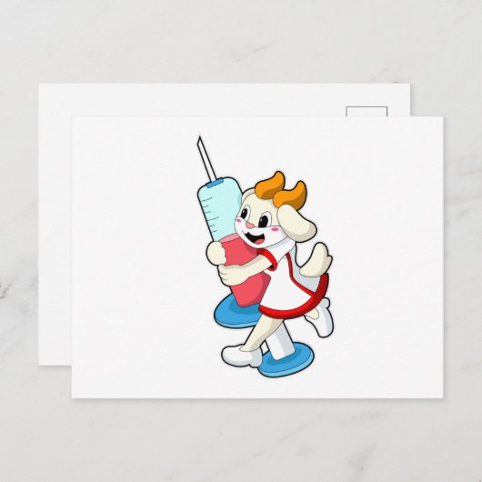 注射器による予防接種のナースとしてのヤギ ポストカード (正面/裏面)