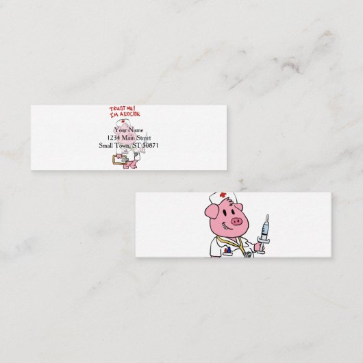 注射器を手に持つ医師豚|戻る色を選択 スキニー名刺 (正面/裏面)