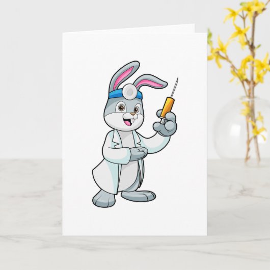注射器を持ったウサギの医者 カード (黄色い花)