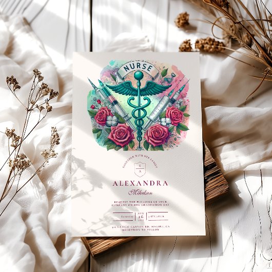 注射器カラフルによる脳瘤ナースの卒業 招待状