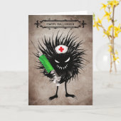 注射器付き面白いハロウィーンの悪いバグ カード (黄色い花)