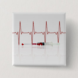 注射赤いハート 缶バッジ
