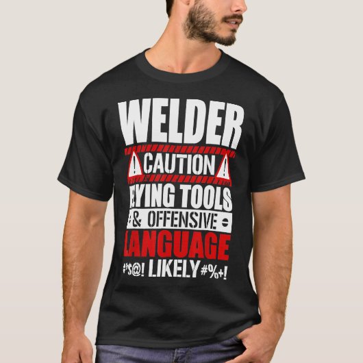 注意おもしろいツールと飛んでいる攻撃Laを歓迎 Tシャツ (正面)