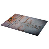 注意して青い灰色の工業用ドアで進む カッティングボード (角)