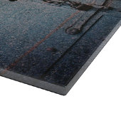 注意して青い灰色の工業用ドアで進む カッティングボード (角)