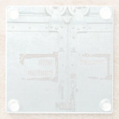 注意して青い灰色の工業用ドアで進む ガラスコースター (裏面)