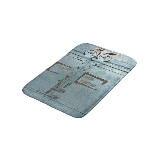 注意して青い灰色の工業用ドアで進む バスマット (アングル)