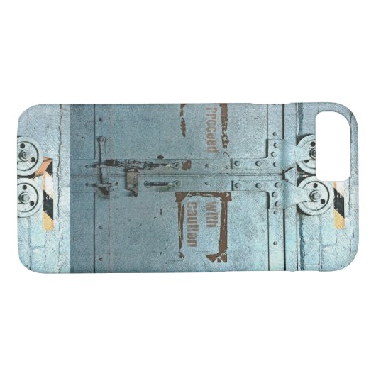 注意して青い灰色の工業用ドアで進む Case-Mate iPhoneケース (裏面(横))