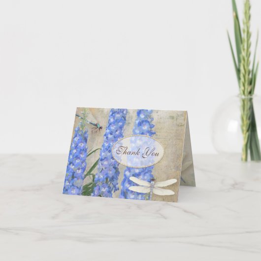 注意しますトンボの蝶ヒエンソウにありがとう サンキューカード (正面)