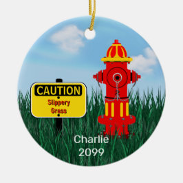 注意すべりやすい草の犬の子犬の消火栓 セラミックオーナメント