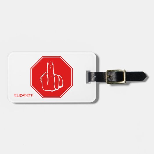 注意の中指のおもしろいな道路交通印をストップ ラゲッジタグ (正面横)