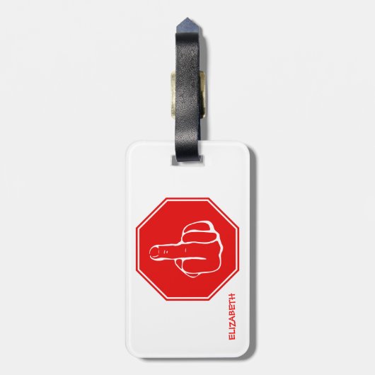 注意の中指のおもしろいな道路交通印をストップ ラゲッジタグ (裏面縦)