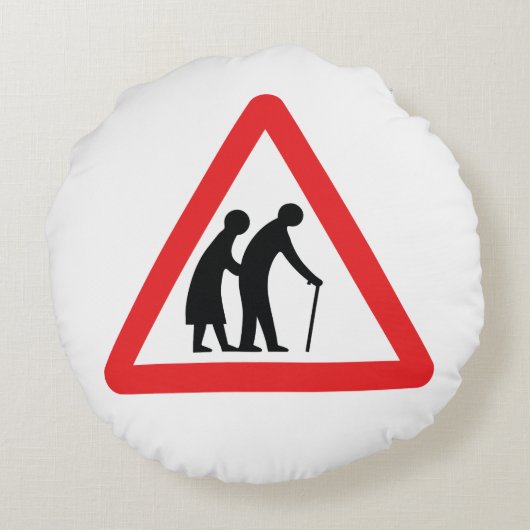 注意の高齢者-イギリスの交通標識 ラウンドクッション (裏面)