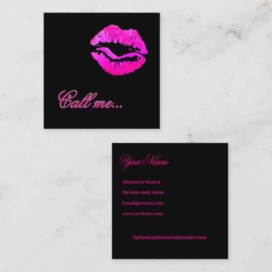 注意を取得するカードブラック、明るいピンクの唇 コーリングカード (正面/裏面)