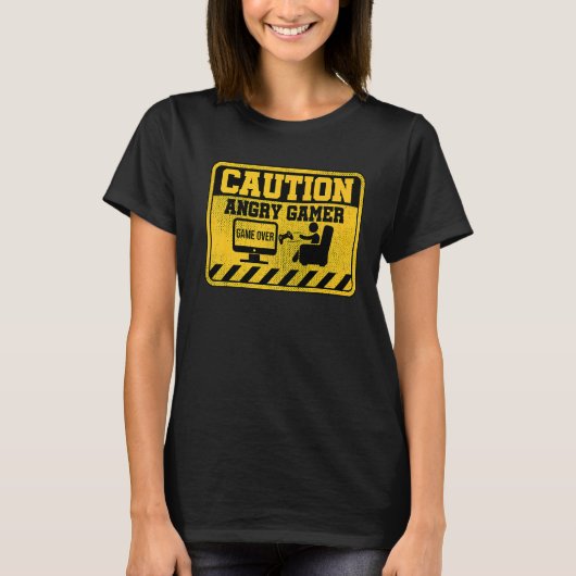 注意ガ怒マービデオゲームプレーヤーコンピュータナー Tシャツ (正面)