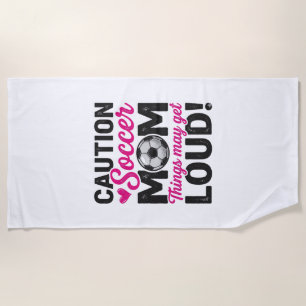 注意サッカーママ大声ヴィンテージTシャツデザイン_1 ビーチタオル