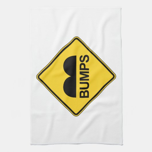 注意スピードバンプおもしろいのトラフィックサイン キッチンタオル (縦)