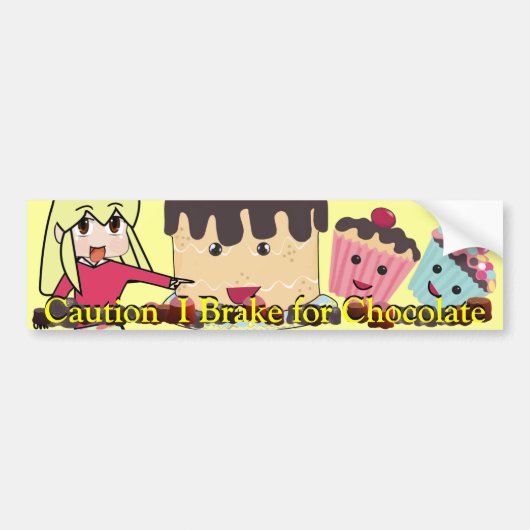 注意チョコレートチビ（小さくかわいく書いた感じ）にブレーキを掛けるカスタマイズ-  バンパーステッカー (正面)