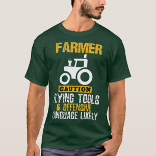 注意ツ飛んでいるールおもしろい農家農業男性パパ Tシャツ