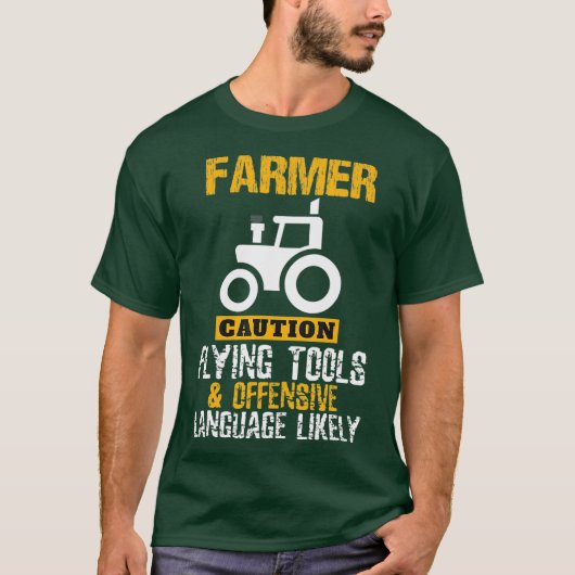 注意ツ飛んでいるールおもしろい農家農業男性パパ Tシャツ (正面)