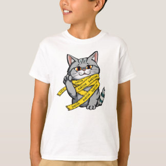 注意テープキャット – グレーおもしろい虎猫と高いPa Tシャツ