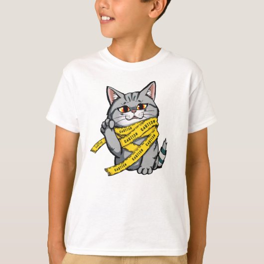 注意テープキャット – グレーおもしろい虎猫と高いPa Tシャツ (正面)