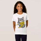 注意テープキャット – グレーおもしろい虎猫と高いPa Tシャツ (正面フル)