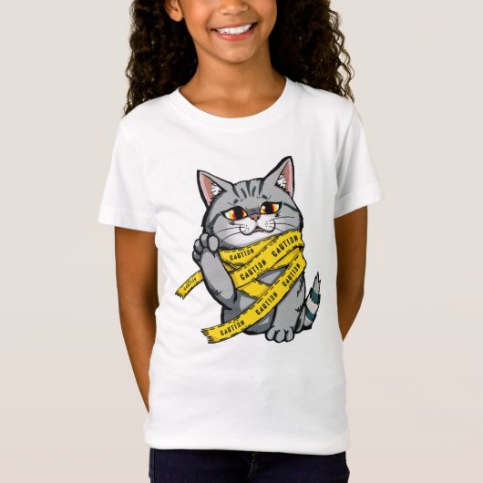 注意テープキャット – グレーおもしろい虎猫と高いPa Tシャツ (正面)