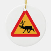 注意トナカイSwedishの交通標識 セラミックオーナメント (正面)