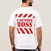 注意ボス警告ストライプ 赤 白 Tシャツ (裏面)
