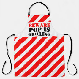 注意ポップ・アートのはグラフィック赤い警告ストライプの焼き エプロン