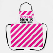 注意ママはグラフィックピンクの警告を焼いてストライプいる エプロン (正面)