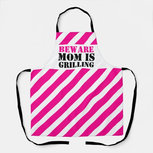注意ママはグラフィックピンクの警告を焼いてストライプいる エプロン (正面)