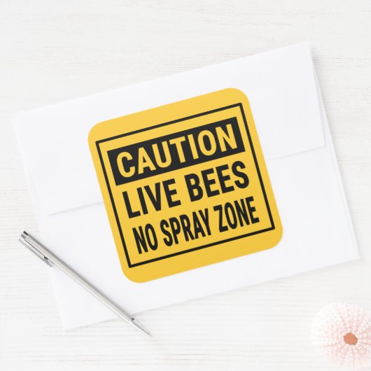 注意ライブミツバチなしスプレー地帯 スクエアシール (封筒)