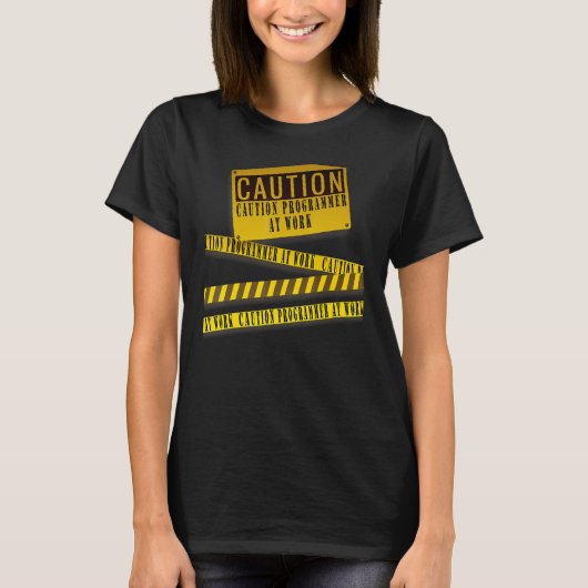 注意ワークテープのプ警告ラ Tシャツ (正面)