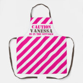 注意名前をカスタムする(キッチン·ピンク·ストライプ) エプロン (正面)