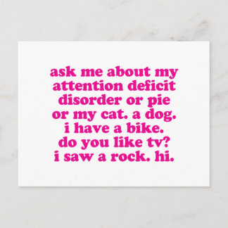 注意欠陥障害引用文追加ADHD – ピンク ポストカード