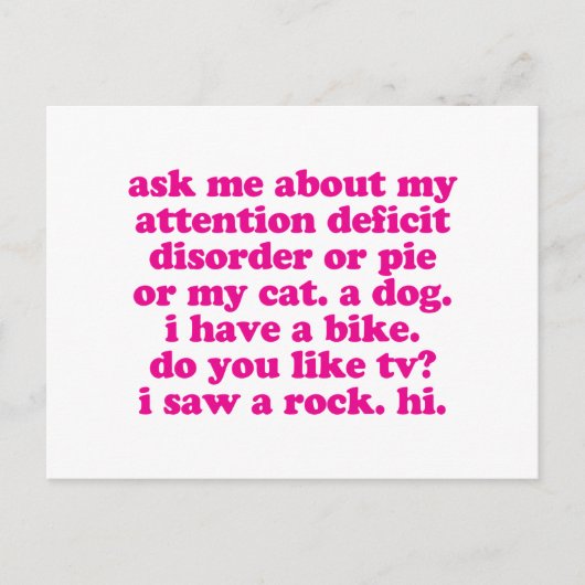 注意欠陥障害引用文追加ADHD – ピンク ポストカード (正面)