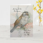 注意深いスズメ賛美の聖書の水彩 カード (黄色い花)