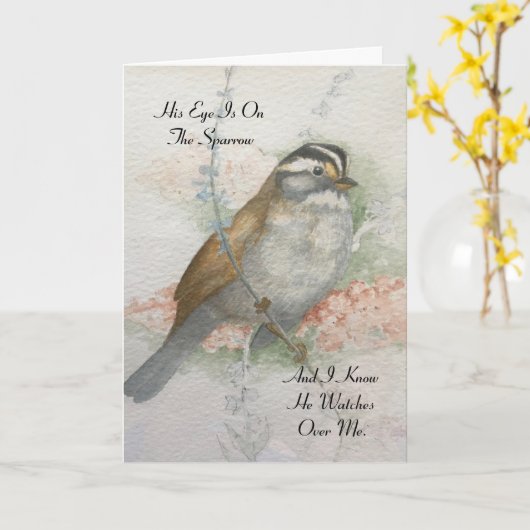注意深いスズメ賛美の聖書の水彩 カード (黄色い花)