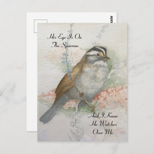 注意深い歌雀聖書引用文水彩 ポストカード (正面/裏面)