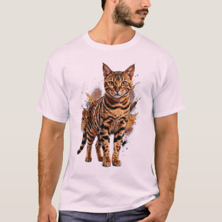 注意深い眼差しの絵画: ベンガル猫のL Tシャツ