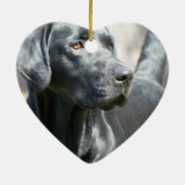 注意深く黒いラブラドールのRertriever犬のオーナメント セラミックオーナメント (裏面)