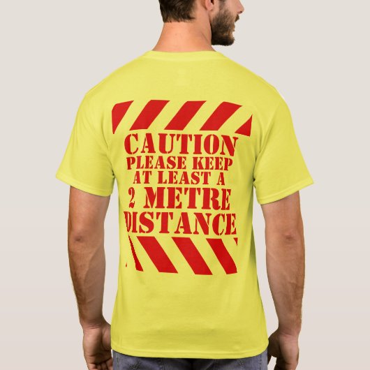 注意2メートルの社会距離警告のストライプ Tシャツ (裏面)