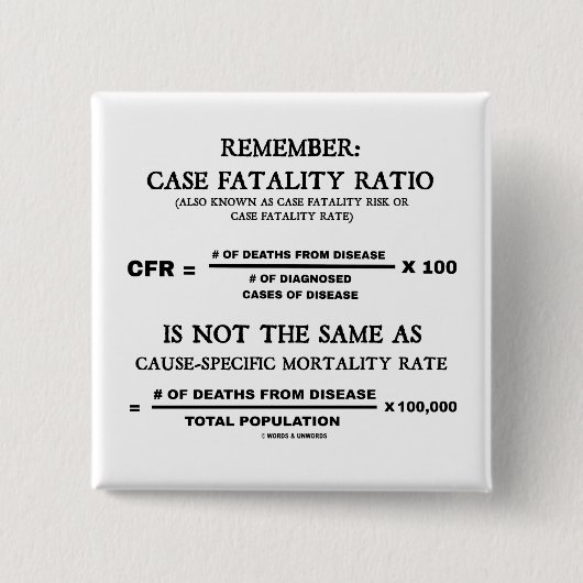 注意：ケース死亡率が原因と異なる 缶バッジ (正面)