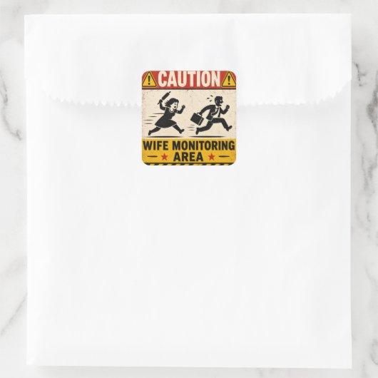 注意：妻監視区域 - ふざけたレトロ警告 スクエアシール (バッグ)