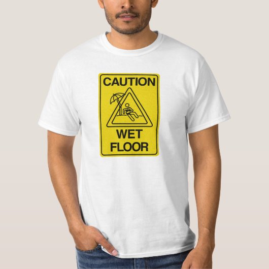 注意：床が濡れています - 面白い Tシャツ (正面)