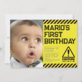 注意！最初のおもしろい誕生日パーティーへの招待 招待状 (正面)