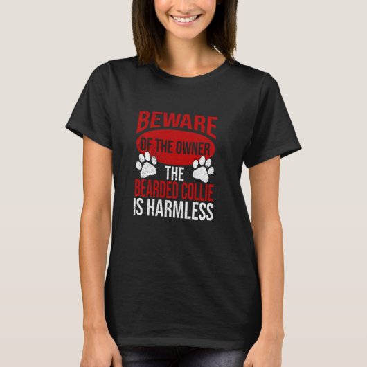 注意 – 犬のパパ犬ママひげコリー犬のオーナー Tシャツ (正面)